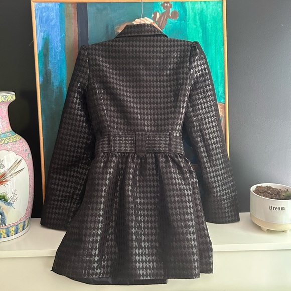 Y2K Candie's Glossy Black Houndstooth Trench Coat M - Picture 16 of 16